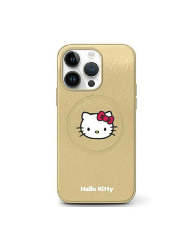 Etui Do iPhone 14 Pro Hello Kitty Leather Kitty Head MagSafe Złoty