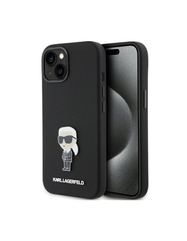 Etui Do iPhone 15 Karl Lagerfeld Silicone Ikonik Metal Pin Czarny
