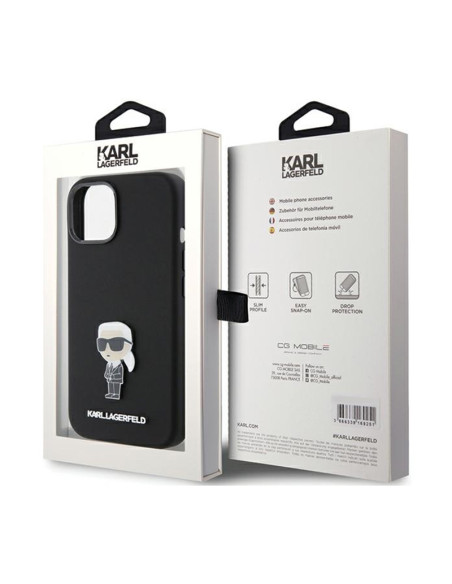 Etui Do iPhone 15 Karl Lagerfeld Silicone Ikonik Metal Pin Czarny