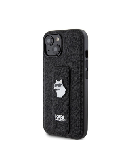 Etui Do iPhone 15 Karl Lagerfeld Gripstand Saffiano Choupette Pins Czarny