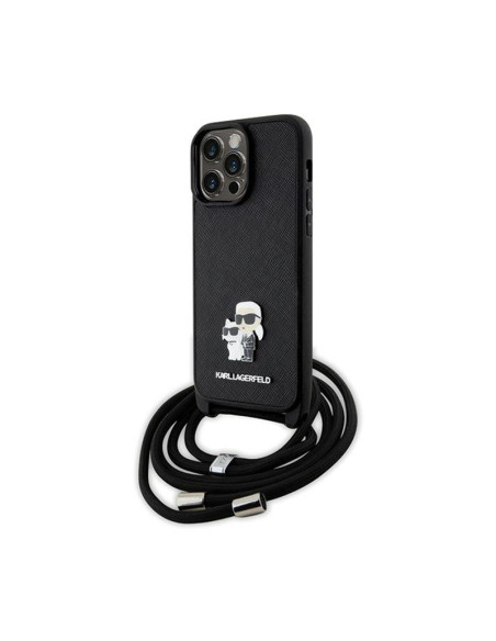 Etui Do iPhone 14 Pro Max Karl Lagerfeld Crossbody Saffiano Metal Pin Karl & Choupette Czarny