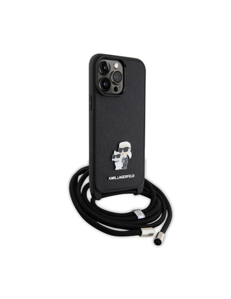 Etui Do iPhone 14 Pro Max Karl Lagerfeld Crossbody Saffiano Metal Pin Karl & Choupette Czarny