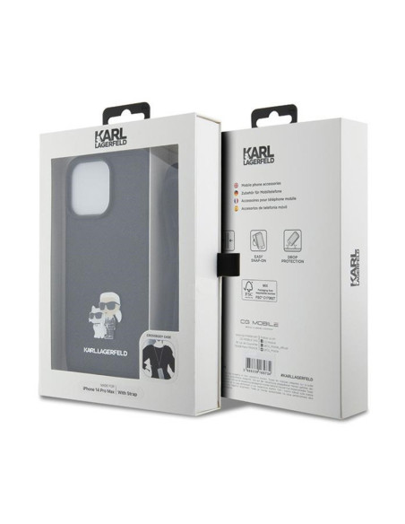 Etui Do iPhone 14 Pro Max Karl Lagerfeld Crossbody Saffiano Metal Pin Karl & Choupette Czarny