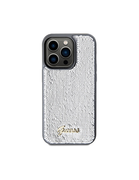 Etui Do iPhone 14 Pro Max Guess Sequin Script Metal Srebrny