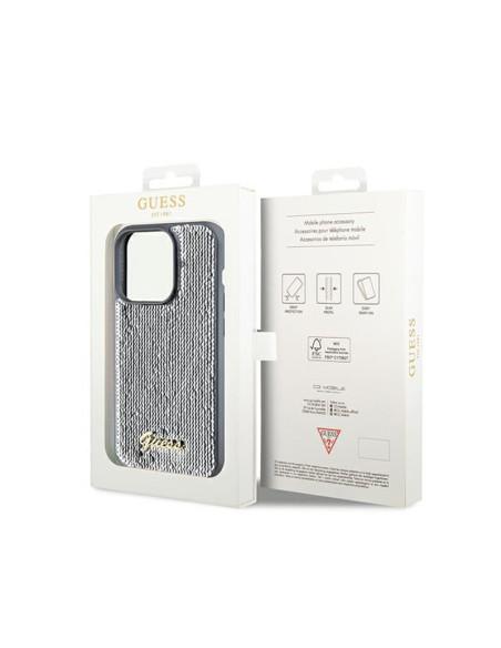 Etui Do iPhone 14 Pro Max Guess Sequin Script Metal Srebrny