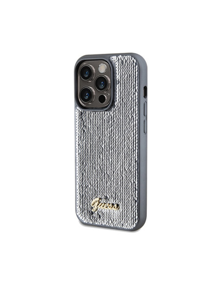 Etui Do iPhone 14 Pro Guess Sequin Script Metal Srebrny