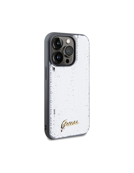 Etui Do iPhone 14 Pro Guess Sequin Script Metal Srebrny