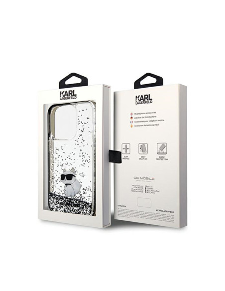 Etui Do iPhone 14 Pro Karl Lagerfeld Liquid Glitter Choupette Przezroczysty