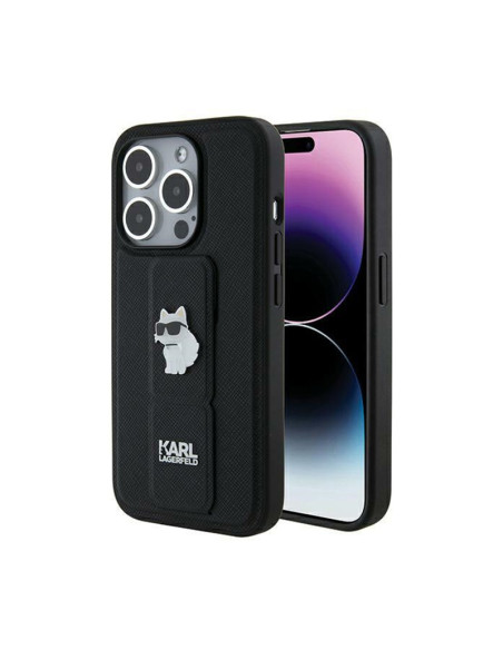 Etui Do iPhone 14 Pro Karl Lagerfeld Gripstand Saffiano Choupette Pins Czarny