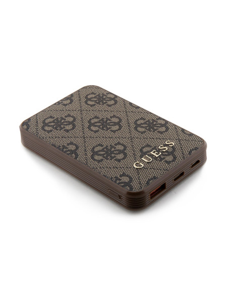 Powerbank 5000 mAh 15W Guess 4G Leather Metal Logo Brązowy