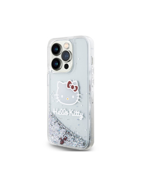 Etui Do iPhone 13 Pro Max Hello Kitty Liquid Glitter Charms Kitty Head Srebrny