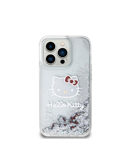 Etui Do iPhone 13 Pro Max Hello Kitty Liquid Glitter Charms Kitty Head Srebrny
