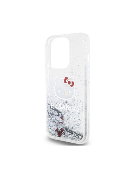 Etui Do iPhone 13 Pro Max Hello Kitty Liquid Glitter Charms Kitty Head Srebrny
