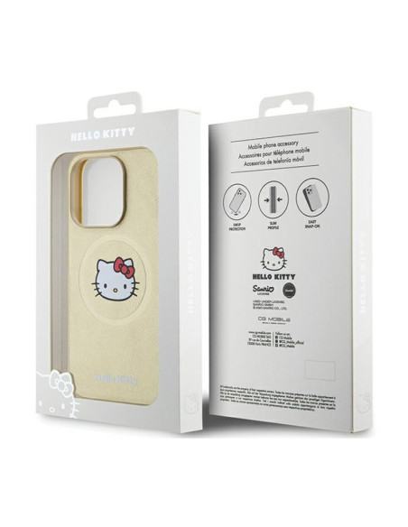 Etui Do iPhone 13 Pro Max Hello Kitty Leather Kitty Head MagSafe Złoty