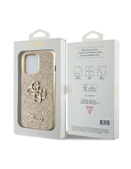 Etui Do iPhone 13 Pro Guess Glitter Script Big 4G Złoty
