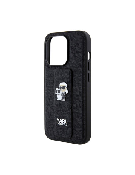 Etui Do iPhone 13 Pro Karl Lagerfeld Gripstand Saffiano Karl & Choupette Pins Czarny