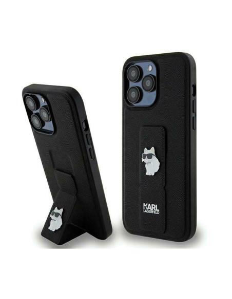 Etui Do iPhone 13 Pro Karl Lagerfeld Gripstand Saffiano Choupette Pins Czarny