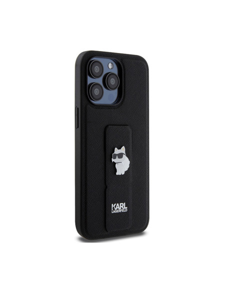 Etui Do iPhone 13 Pro Karl Lagerfeld Gripstand Saffiano Choupette Pins Czarny
