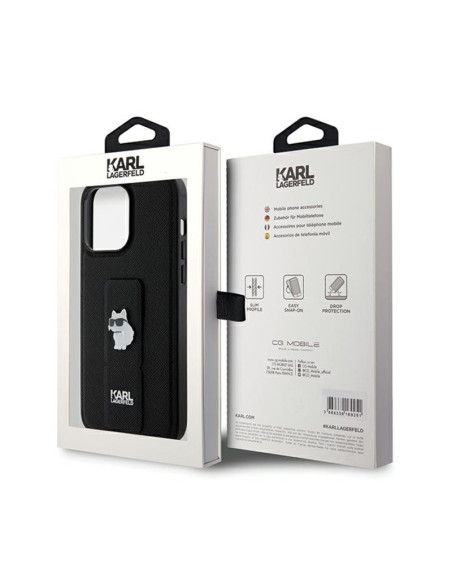 Etui Do iPhone 13 Pro Karl Lagerfeld Gripstand Saffiano Choupette Pins Czarny