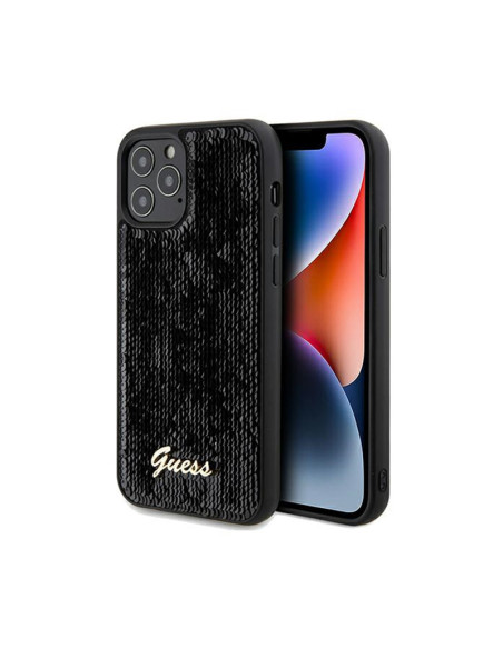 Etui Do iPhone 12 / 12 Pro Guess Sequin Script Metal Czarny