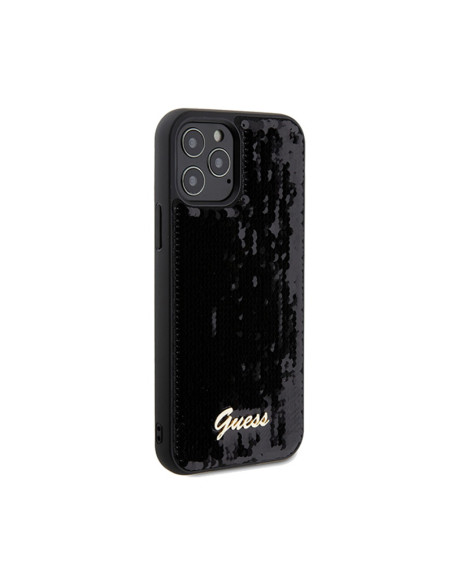 Etui Do iPhone 12 / 12 Pro Guess Sequin Script Metal Czarny