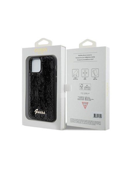 Etui Do iPhone 12 / 12 Pro Guess Sequin Script Metal Czarny