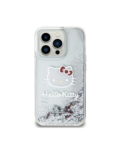 Etui Do iPhone 11 Hello Kitty Liquid Glitter Charms Kitty Head Srebrny