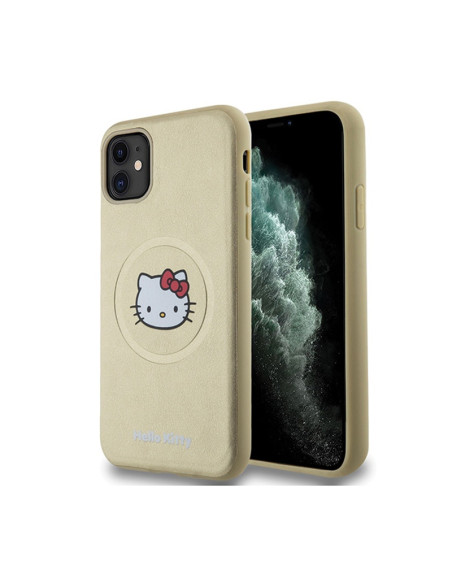 Etui Do iPhone 11 Hello Kitty Leather Kitty Head MagSafe Złoty