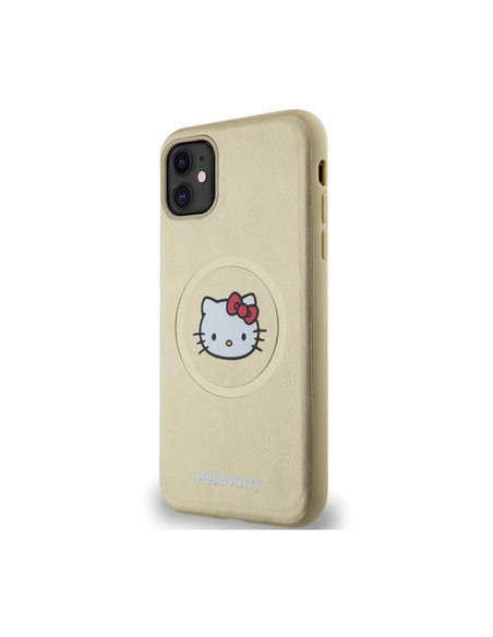 Etui Do iPhone 11 Hello Kitty Leather Kitty Head MagSafe Złoty