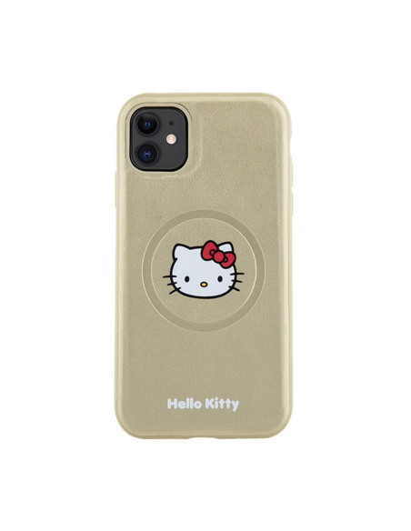 Etui Do iPhone 11 Hello Kitty Leather Kitty Head MagSafe Złoty