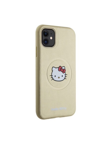 Etui Do iPhone 11 Hello Kitty Leather Kitty Head MagSafe Złoty