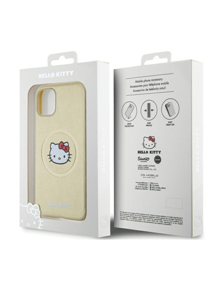 Etui Do iPhone 11 Hello Kitty Leather Kitty Head MagSafe Złoty