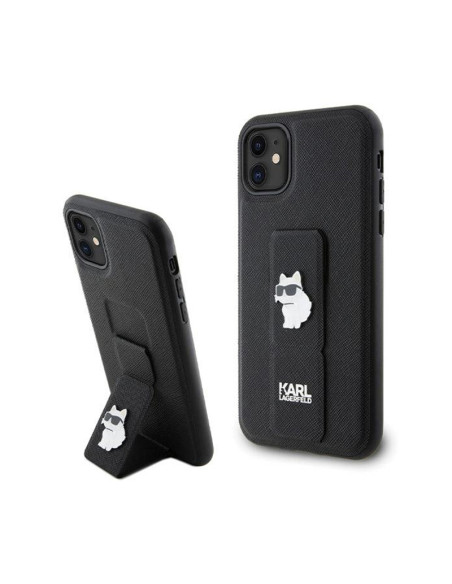 Etui Do iPhone 11 Karl Lagerfeld Gripstand Saffiano Choupette Pins Czarny