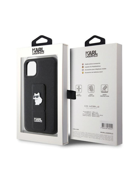 Etui Do iPhone 11 Karl Lagerfeld Gripstand Saffiano Choupette Pins Czarny