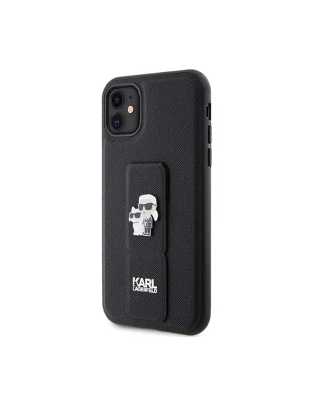 Etui Do iPhone 11 Karl Lagerfeld Gripstand Saffiano Karl & Choupette Pins Czarny
