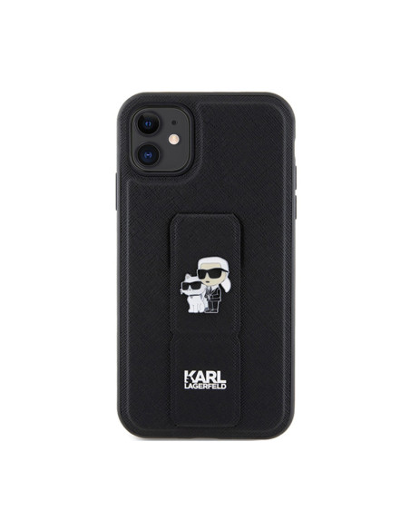 Etui Do iPhone 11 Karl Lagerfeld Gripstand Saffiano Karl & Choupette Pins Czarny