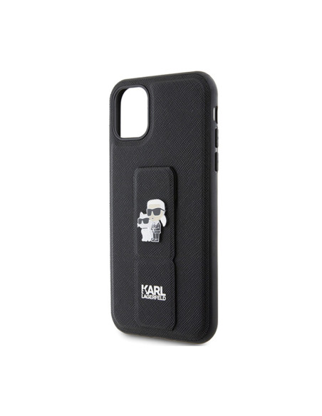 Etui Do iPhone 11 Karl Lagerfeld Gripstand Saffiano Karl & Choupette Pins Czarny