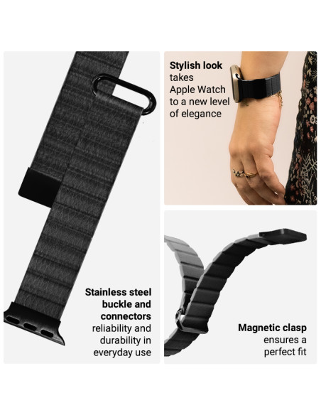 Skórzany pasek magnetyczny Apple Watch 42/44/45/49 mm Crong Eclipse Czarny