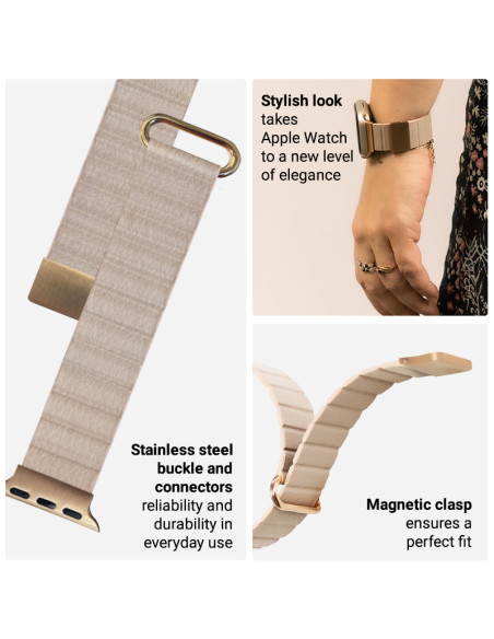 Skórzany pasek magnetyczny Apple Watch 38/40/41mm Crong Eclipse Beżowy