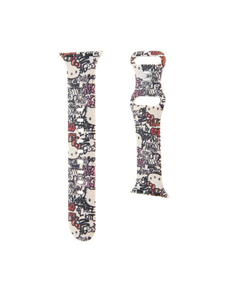 Pasek do Apple Watch 38/40/41 mm Hello Kitty Silicone Tags Graffiti Beżowy