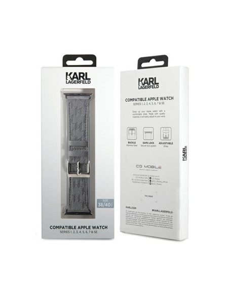 Pasek do Apple Watch 38/40/41 mm Karl Lagerfeld Saffiano Monogram Srebrny