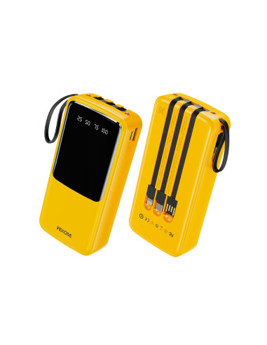 Powerbank 20000 mAh z wbudowanym kablem USB-C / Lightning / Micro USB + USB-A WEKOME WP-10 Pop Digital Series Żółty