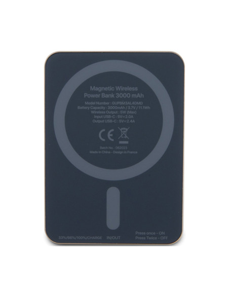 Powerbank indukcyjny 3000 mAh 5W MagSafe Guess Metal Script Logo MagSafe Złoty