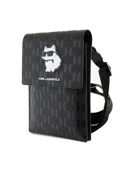 Torebka crossbody na telefon Karl Lagerfeld Saffiano Monogram Choupette Czarny