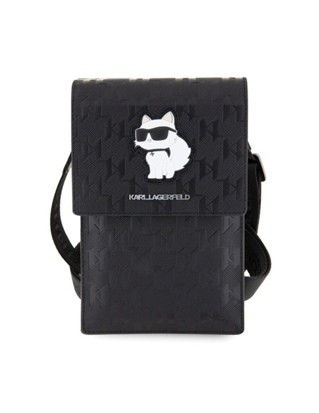 Torebka crossbody na telefon Karl Lagerfeld Saffiano Monogram Choupette Czarny