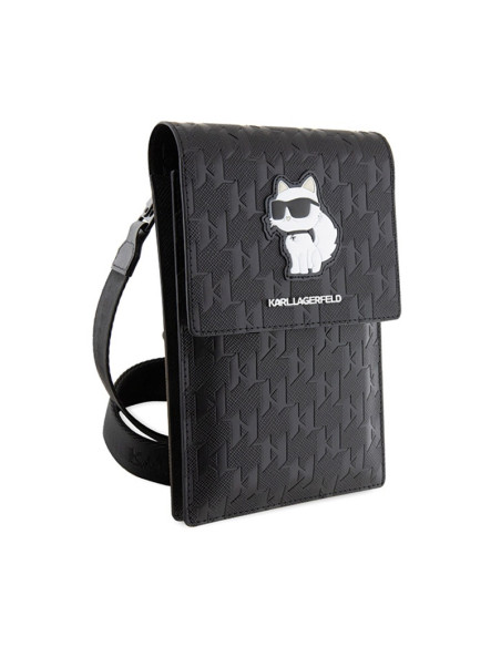 Torebka crossbody na telefon Karl Lagerfeld Saffiano Monogram Choupette Czarny