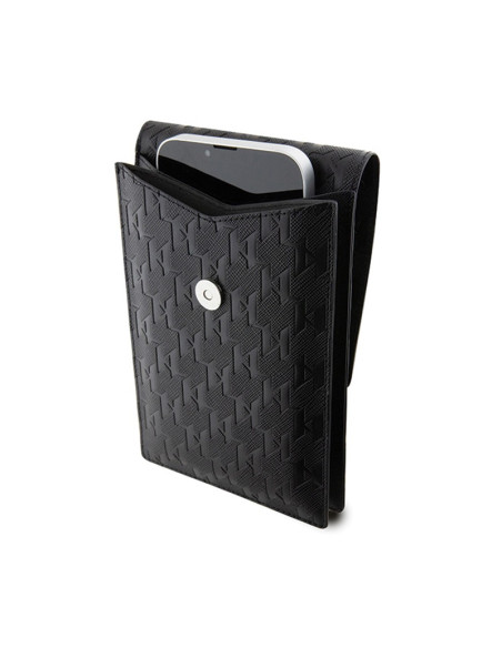 Torebka crossbody na telefon Karl Lagerfeld Saffiano Monogram Choupette Czarny