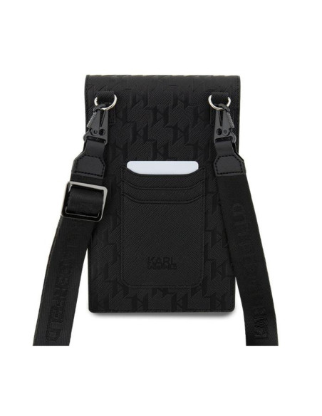 Torebka crossbody na telefon Karl Lagerfeld Saffiano Monogram Choupette Czarny