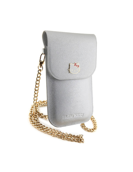 Torebka crossbody na telefon Hello Kitty Leather Metal Logo Chain Srebrny