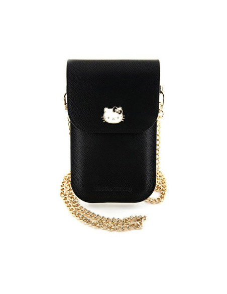 Torebka crossbody na telefon Hello Kitty Leather Metal Logo Chain Czarny